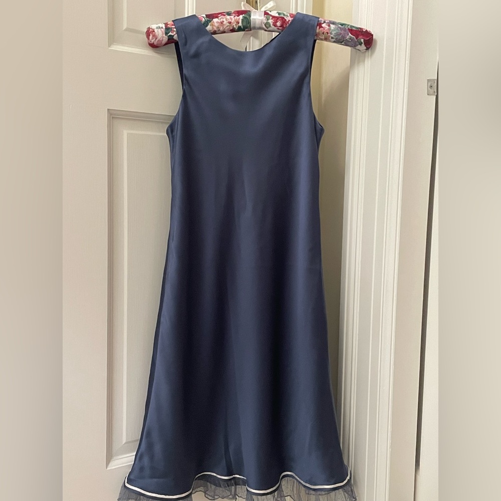 Girl’s navy pure silk dress, pre-teen large
